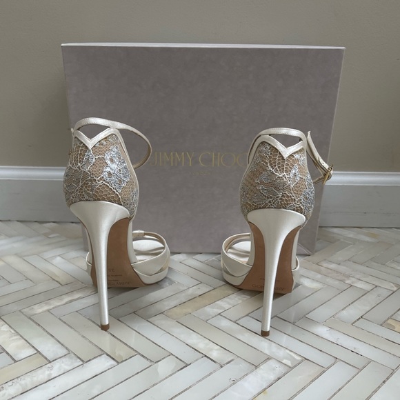 Jimmy Choo white lace Talia heels 120 - Picture 3 of 4
